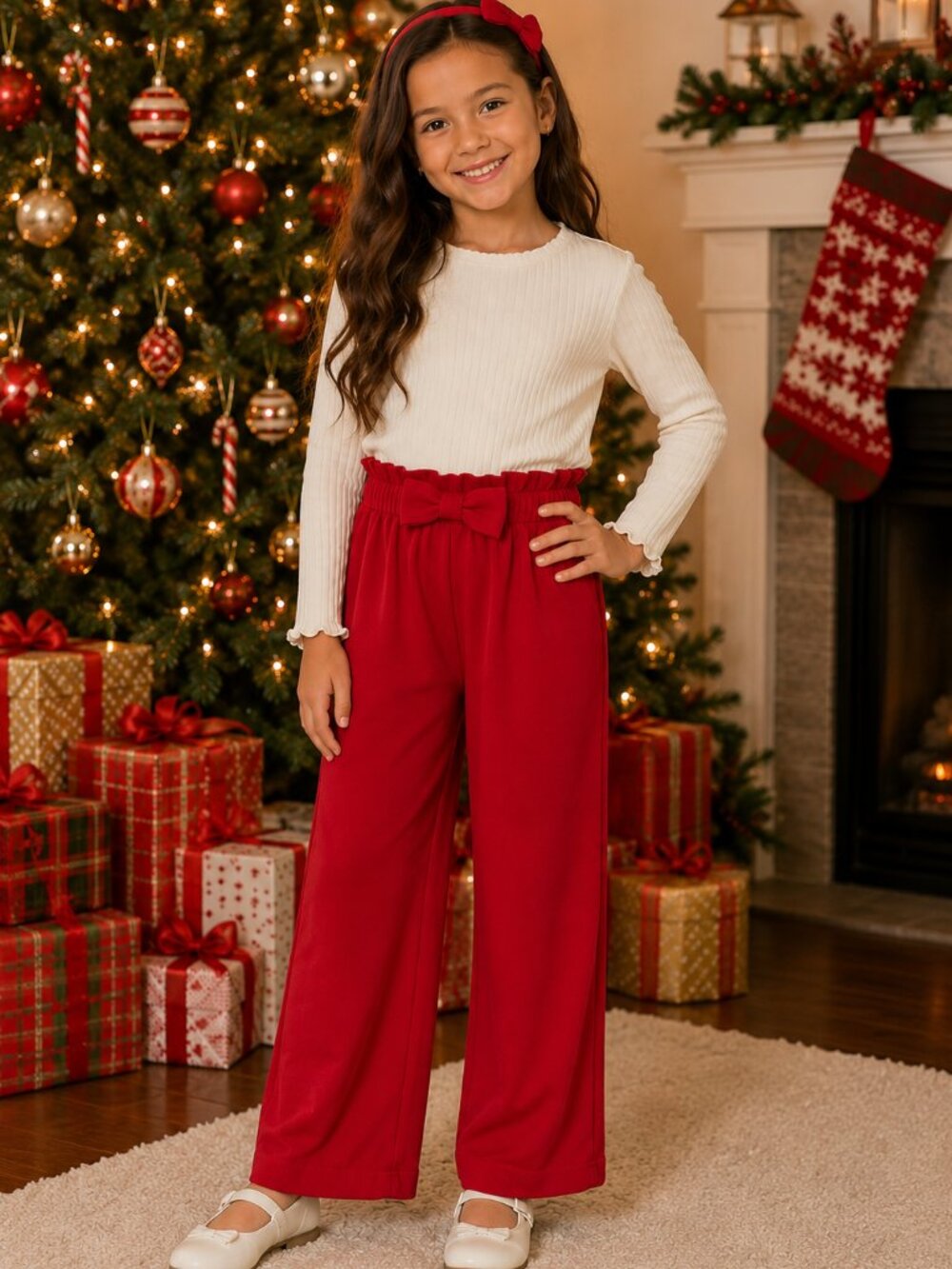 SHEIN Girls Red Wide Leg Pants Size 5/6 Christmas Holiday